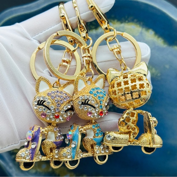 Pink Fox Keychain Rhinestone Fox Charm Fox Bag Charm - Picture 10 of 11